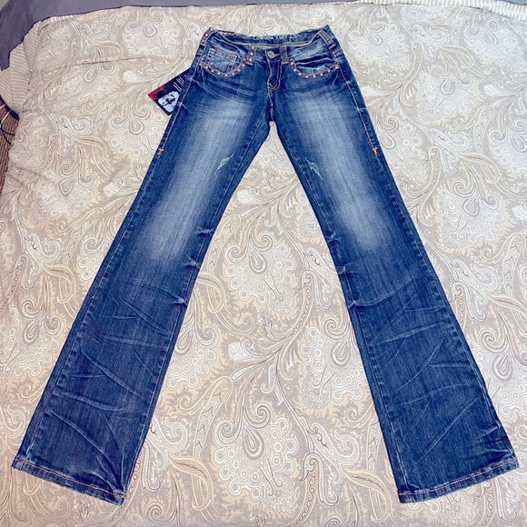 BNWT Cowgirl Tuff Coral Aztec Jeans - Picture 3 of 4